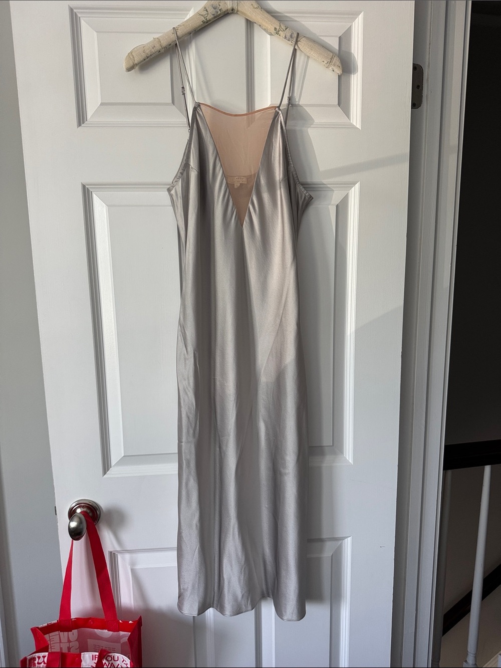 Fleur du Mal Silver-Gray Satin Slip Dress with Blush Lining